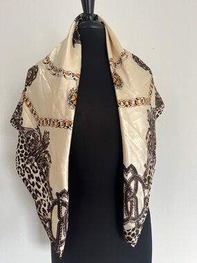 Cream and Brown Chain Print Silk Scarf